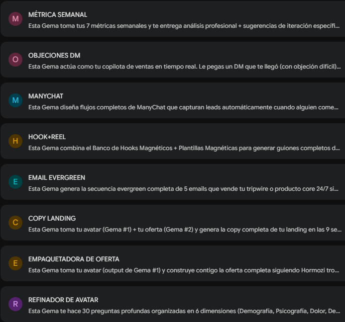 Las 8 Gemas Magnéticas listas en Gemini, cada una con su función